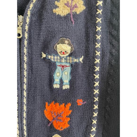 VTG Northern Reflections Fall Scarecrow Sweater Vest Navy Zip Front extra large - Picture 3 of 10